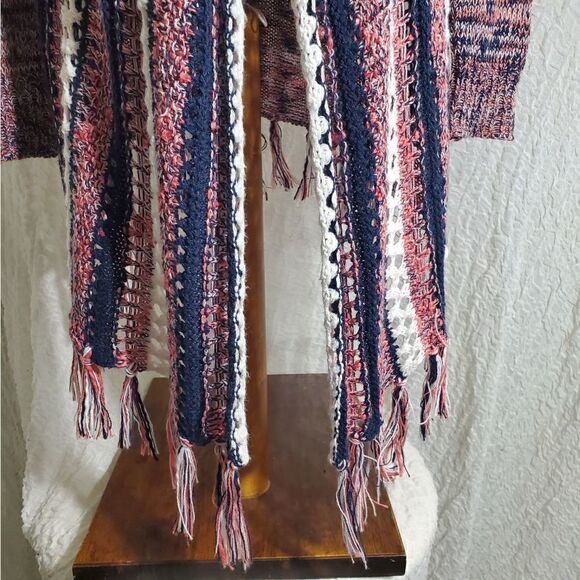 Vanity Open Knit Fringed Sweater Cardigan Size Medium - Picture 7 of 12